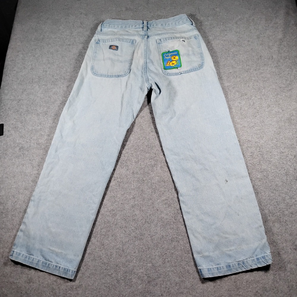 Dickies Double Knee Denim Jeans Mens 32x30 Light Wash Blue Skate Distressed Work - Picture 11 of 16